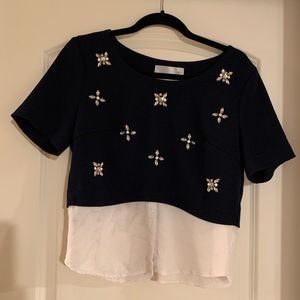 J.O.A navy top with attached shirt